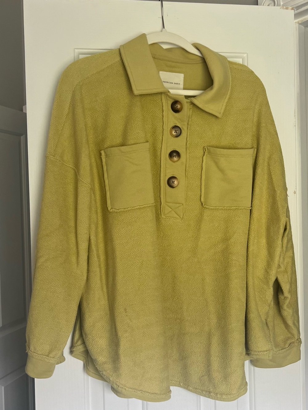 American Eagle Outfitters Olive Green Zip-Up Pullover Sweater